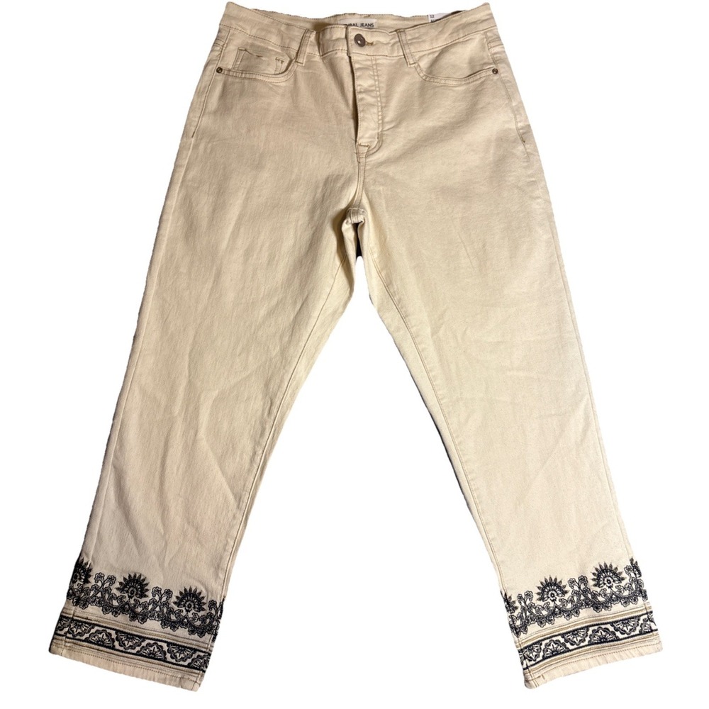 Tribal Jeans Audrey Mid Rise Straight Leg Crop Embroidered Trim NWT Size 12